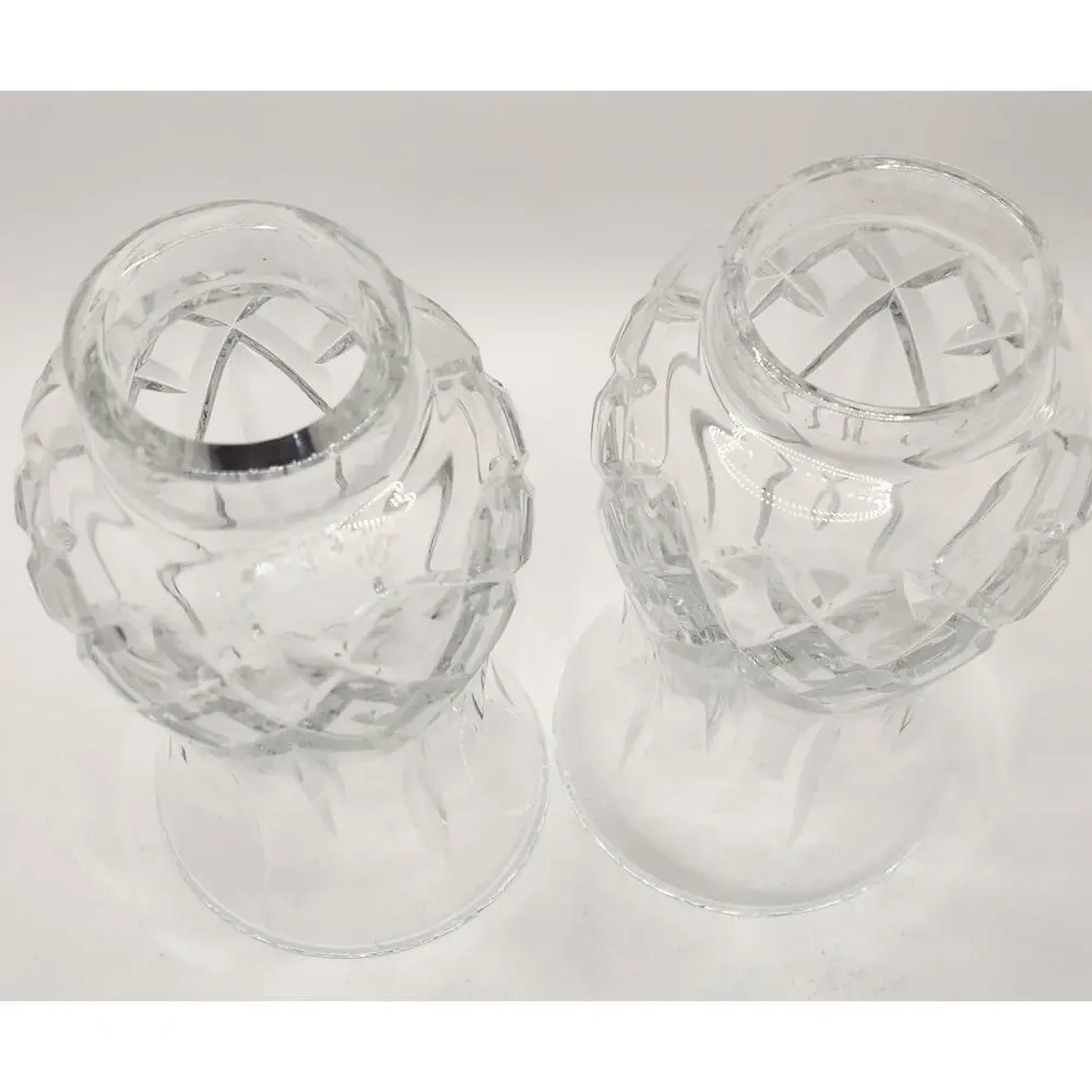Waterford Lismore Crystal & Brass Hurricane Candle Holders Pair w/Original Boxes